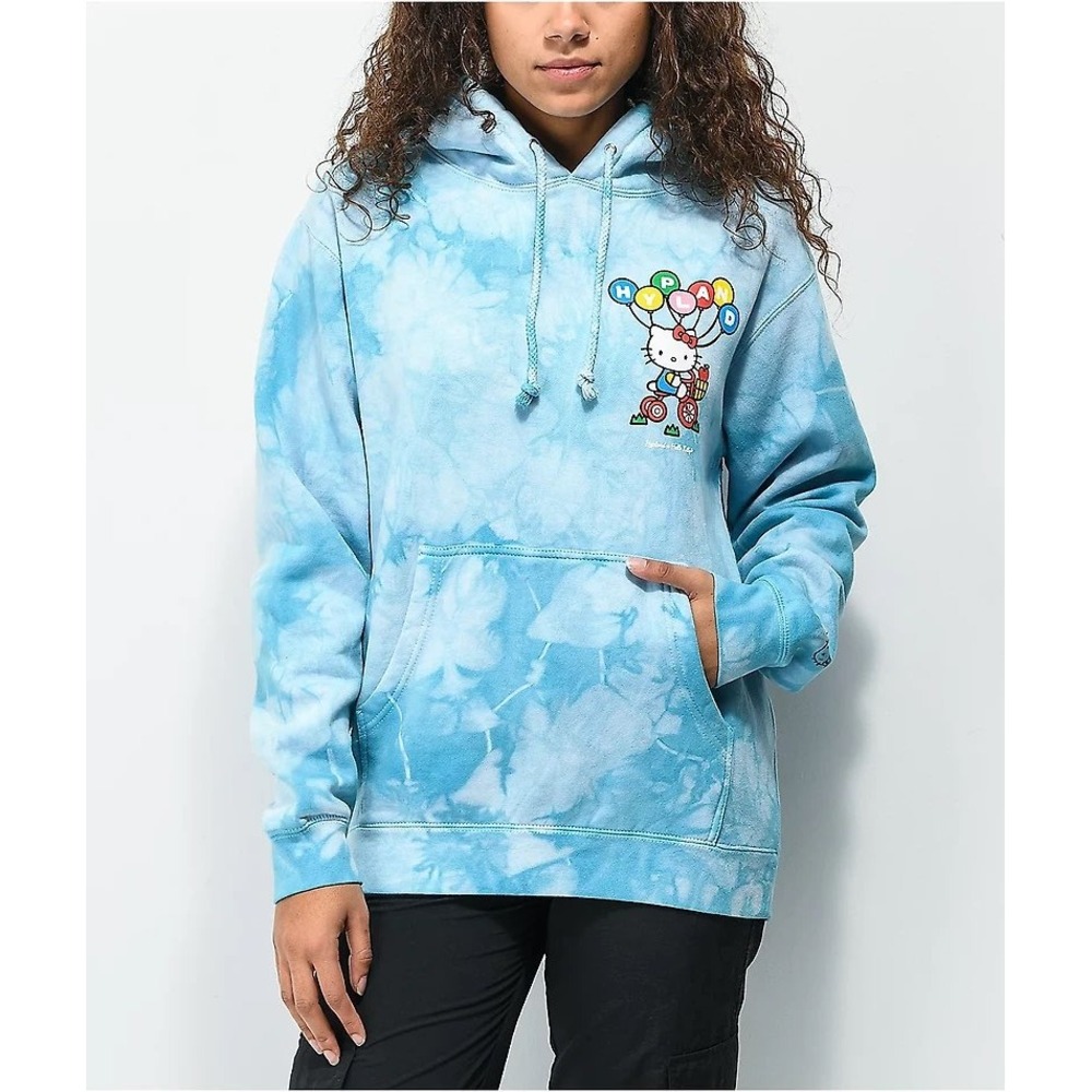 Hypland x Hello‎ Kitty Blue Tie Dye Graphic Hoodie Womens Large IND4000C Sanrio